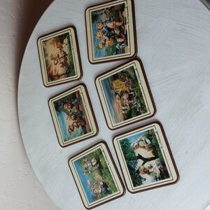 Vintage Set of M.J. Hummel Wooden Coasters
